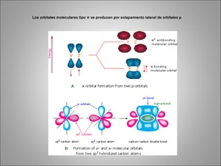Los orbitales moleculares tipo  π  se producen por solapamiento lateral de orbitales p 