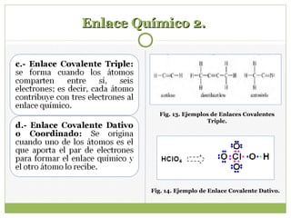 Enlace Químico 2.Enlace Químico 2.
Fig. 14. Ejemplo de Enlace Covalente Dativo.
Fig. 13. Ejemplos de Enlaces Covalentes
Triple.
 