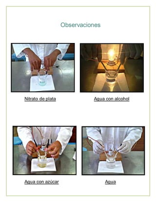 Observaciones 
Nitrato de plata Agua con alcohol 
Agua con azúcar Agua 
 