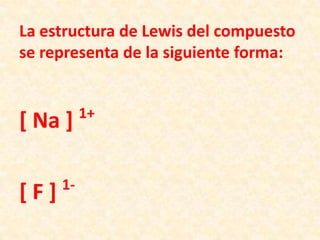 La estructura de Lewis del compuesto
se representa de la siguiente forma:

[ Na ]
[F]

1-

1+

 