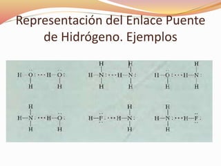 Representación del Enlace Puente
de Hidrógeno. Ejemplos
 