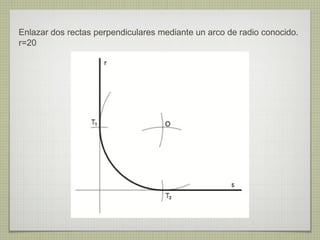 Enlazar dos rectas perpendiculares mediante un arco de radio conocido.
r=20
 