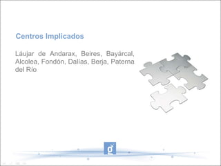 Centros Implicados

Láujar de Andarax, Beires, Bayárcal,
Alcolea, Fondón, Dalías, Berja, Paterna
del Río
 