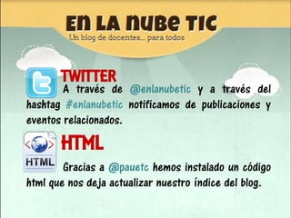 TWITTER
        A través de @enlanubetic y a través del
hashtag #enlanubetic notificamos de publicaciones y
eventos relaci...