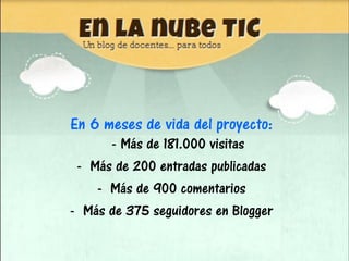 En 6 meses de vida del proyecto:
      - Más de 181.000 visitas
 - Más de 200 entradas publicadas
    - Más de 900 comenta...