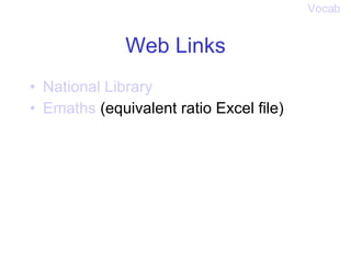 Web Links National Library Emaths  (equivalent ratio Excel file) Vocab 