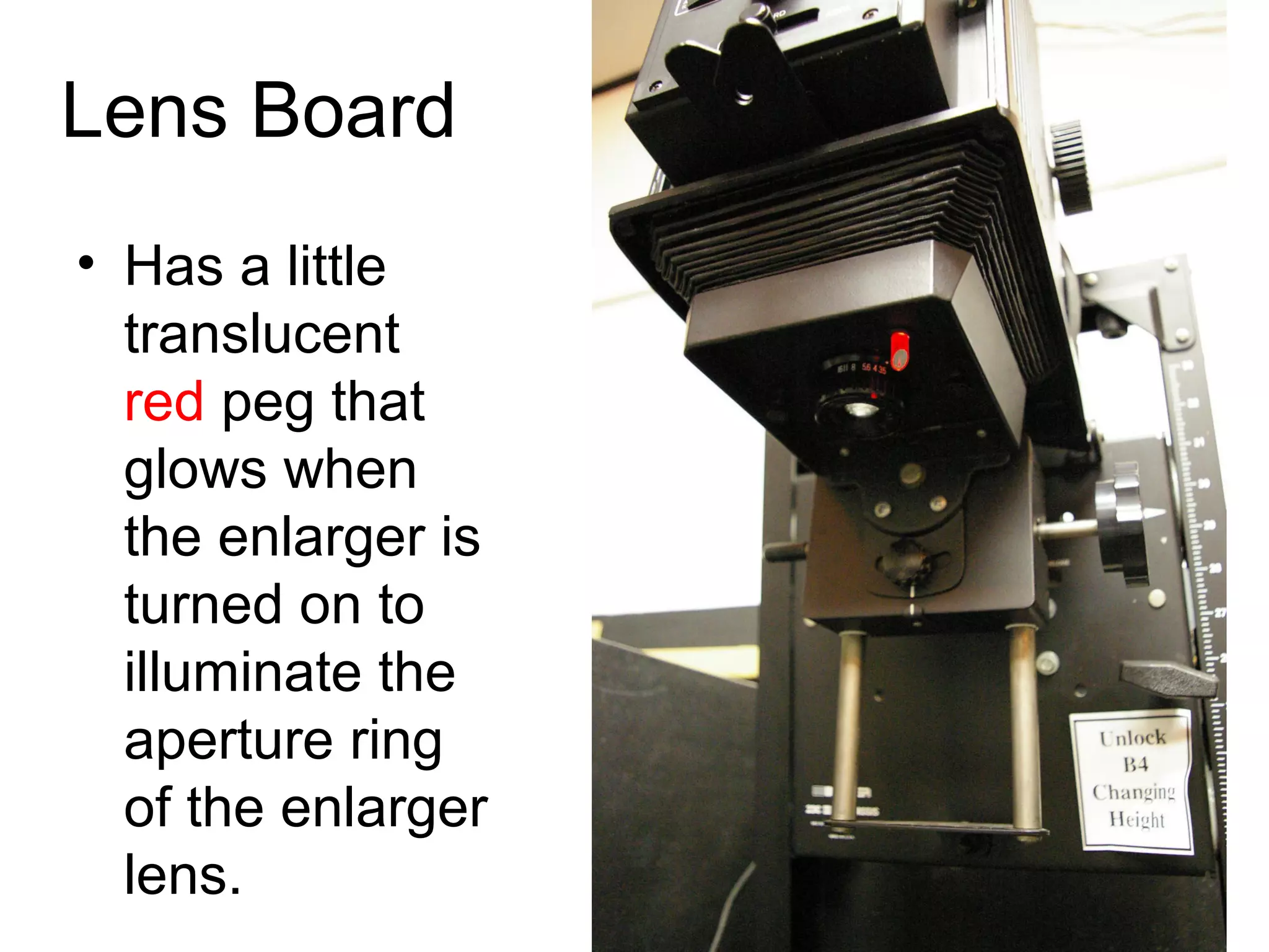 The parts of…

Lens – aka Lens Board

Lens includes the
aperture which
controls the quantity
of light.

 