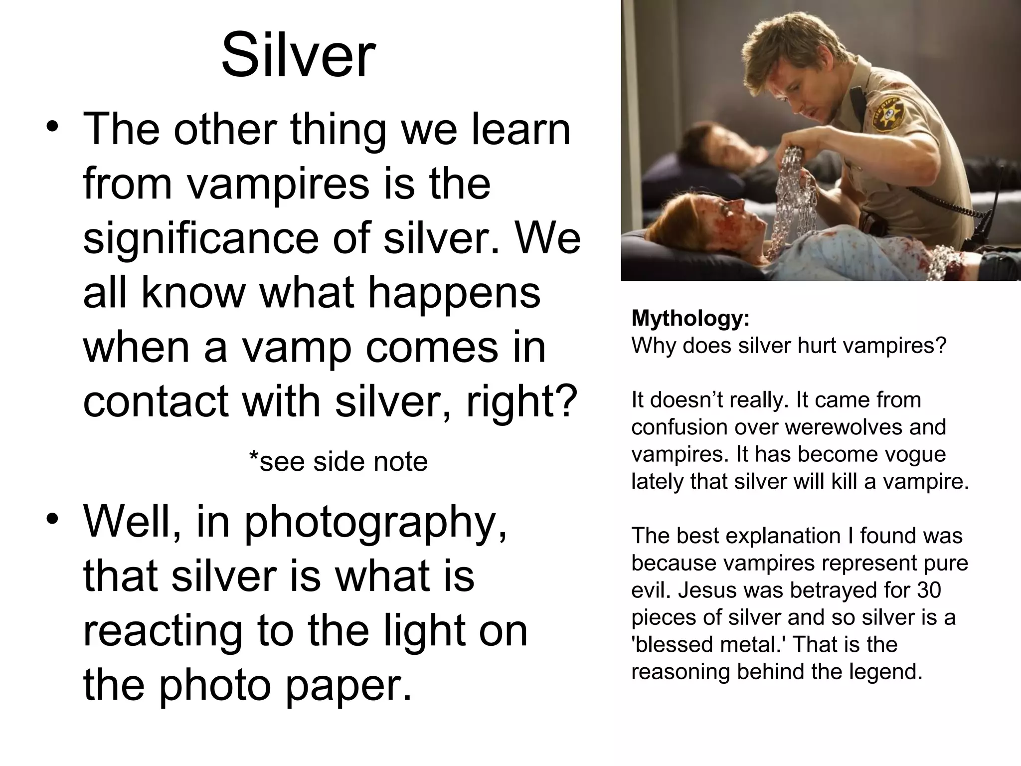 Why a Darkroom?
• Special paper will be used
• Think of it like your paper
is a little vampire.
• If light hits the paper, it will
die!
• So, we will construct a
“coffin” for your photo
charged paper. Do NOT
let it “die”!

 