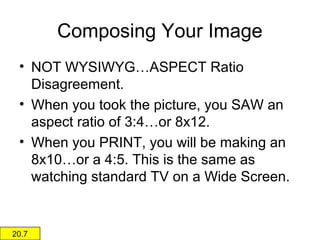 Focusing on the Grain
• Don’t avoid the
light…the grain
is IN the light.
• Unless you just
happen to see
apart of an
image, you will
only see the
grain.

 