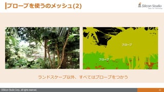 33
©Silicon Studio Corp., all rights reserved.
プローブを使うのメッシュ(2)
ランドスケープ以外、すべてはプローブをつかう
プローブ
プローブ
 