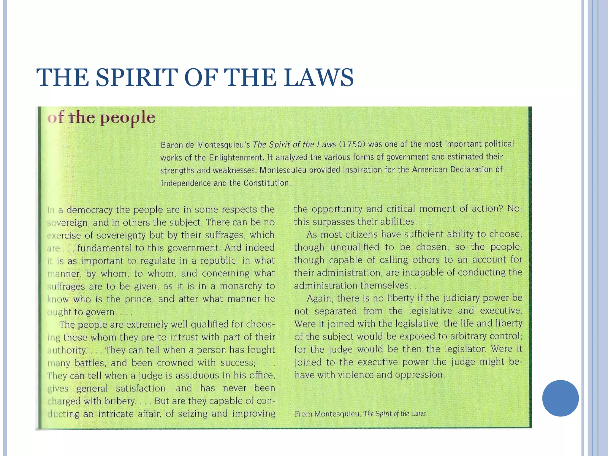 THE SPIRIT OF THE LAWS
 