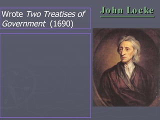 John Locke Wrote  Two Treatises of Government  (1690) 