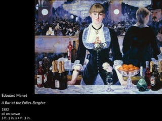 Édouard Manet
A Bar at the Folies-Bergère
1882
oil on canvas
3 ft. 1 in. x 4 ft. 3 in.
 