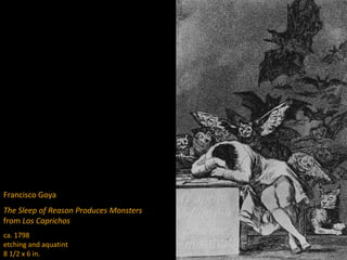 Francisco Goya
The Sleep of Reason Produces Monsters
from Los Caprichos
ca. 1798
etching and aquatint
8 1/2 x 6 in.
 