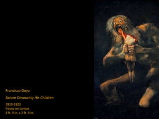 Francisco Goya
Saturn Devouring His Children
1819-1823
fresco on canvas
4 ft. 9 in. x 2 ft. 8 in.
 