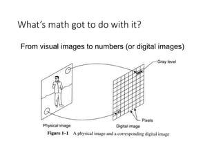 What’s math got to do with it?
From visual images to numbers (or digital images)
 