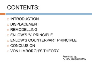 CONTENTS:
 INTRODUCTION
 DISPLACEMENT
 REMODELLING
 ENLOW’S ‘V’ PRINCIPLE
 ENLOW’S COUNTERPART PRINCIPLE
 CONCLUSION
 VON LIMBORGH’S THEORY
Presented by,
Dr. SOURABH DUTTA
 
