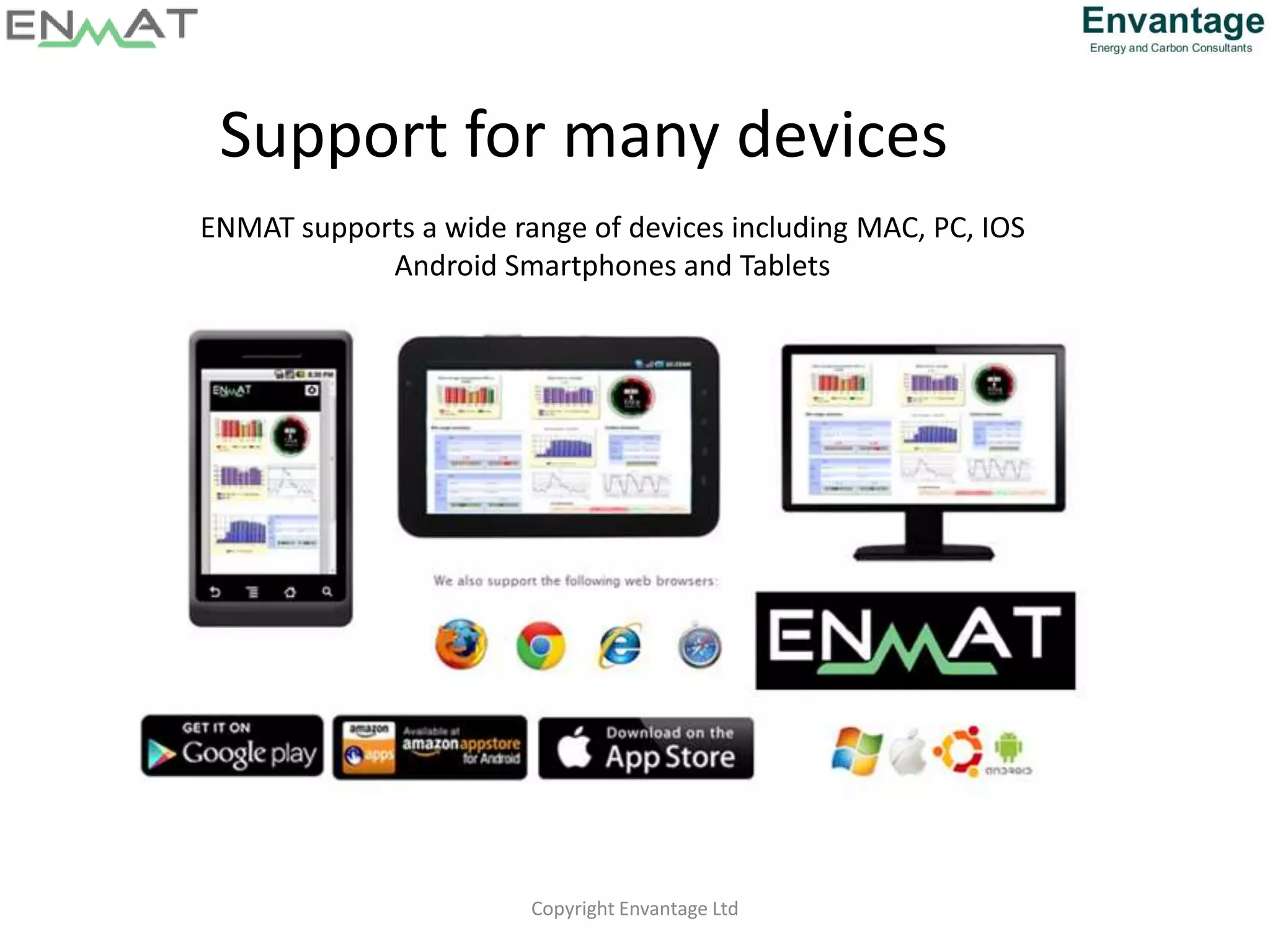 Copyright Envantage Ltd
Support for many devices
ENMAT supports a wide range of devices including MAC, PC, IOS
Android Smartphones and Tablets
 