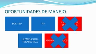 OPORTUNIDADES DE MANEJO
EOC+ IIU FIV
LAPAROSCOPIA
DIAGNOSTICA
LAPAROSCOPIA
TERAPEUTICA
ANTIOVULATORIOS
 