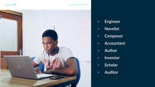 • Engineer
• Novelist
• Composer
• Accountant
• Author
• Inventor
• Scholar
• Auditor
Enneagram Type 5w4
 