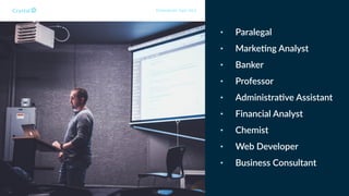 • Paralegal
• Marke?ng Analyst
• Banker
• Professor
• Administra?ve Assistant
• Financial Analyst
• Chemist
• Web Developer
• Business Consultant
Enneagram Type 6w5
 