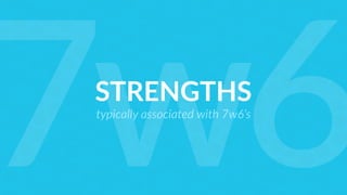 STRENGTHS
typically associated with 7w6’s
7w6
 