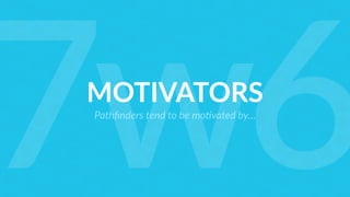 MOTIVATORS
Pathﬁnders tend to be mo@vated by…
7w6
 