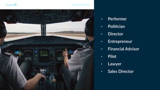 • Performer
• Poli-cian
• Director
• Entrepreneur
• Financial Advisor
• Pilot
• Lawyer
• Sales Director
Enneagram Type 8w7
 