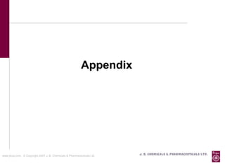Appendix




www.jbcpl.com. © Copyright 2007 J. B. Chemicals & Pharmaceuticals Ltd .   J. B. Chemicals & Pharmaceuticals Ltd.
 