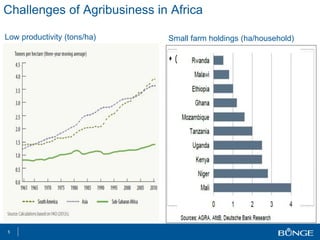 Challenges of Agribusiness in Africa
5
Low productivity (tons/ha) Small farm holdings (ha/household)
 