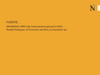 FUENTE:
SENAMHI/EL NIÑO http://www.senamhi.gob.pe/?p=0220
Rodolfo Rodriguez: El Fenómeno del Niño y la Oscilación Sur
 
