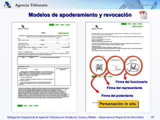 Modelos de apoderamiento y revocación Firma del poderdante Firma del representante Firma del funcionario Personación in situ 