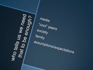 who tells us we need that to be enough?media“cool” peerssocietyfamilyassumptions/expectations