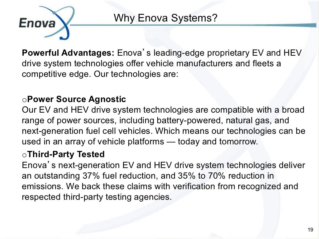 Enova systems hybrid and electric commercial vehicles