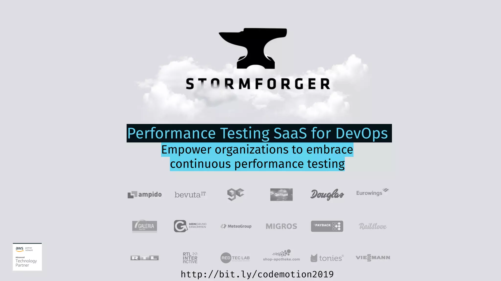 Performance Testing SaaS for DevOps
Empower organizations to embrace 
continuous performance testing
http://bit.ly/codemotion2019
 