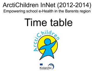 ArctiChildren InNet (2012-2014)
Empowering school e-Health in the Barents region
Time table
 