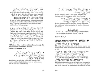 ‫כא ַיֹּא ֶר ְהָה, ֶל-מֹשׁה, בּלכתּך‬
      ‫ֶ ְְֶ ְ ָ‬       ‫ו מ י ו א‬                                                   ‫ב ְא ֶשׂך, ְגוֹי ָדוֹל, ַאברכך, ַאַדּ ָה‬
                                                                                   ‫ו ֲ ָ ֶ ְ ָ ו ֲ גְל‬   ‫וֶע ְ ָ ל גּ‬
 ‫ָשׁוּב מצרְ ָה, ר ֵה ָל- ַמֹּפ ִים ֲשׁר-‬
    ‫ִ ְ ַ ימ ְ א כּ ה ְ ת א ֶ‬              ‫ל‬                                                            ‫שׁמך; ֶהֵה, בּר ָה .‬
                                                                                                          ‫ְ ֶ ָ וְי ְ ָכ‬
                                                                            ‫‪2 And I will make of thee a great nation, and I will bless‬‬
   ‫שׂמ ִי בָדך ַ ֲשׂי ָם לפֵי פ ְעֹה; ַאִי‬
    ‫וֲנ‬      ‫ַ ְ תּ ְ י ֶ ָ וע ִ ת ִ ְ נ ַ ר‬                                 ‫.‪thee, and make thy name great; and be thou a blessing‬‬
     ‫אחֵק ֶת- ִבּוֹ, ְלֹא ְשׁ ַח ֶת-ה ָם .‬
         ‫ֲ ַזּ א ל ו י ַ לּ א ָע‬                                                      ‫ג ַאבר ָה, מבר ֶיך, וּמקלּלך, אָאֹר;‬
                                                                                            ‫וֲ ָ ְכ ְ ָ ְכ ָ ְ ַ ֶ ְ ָ‬
 ‫‪21 And the LORD said unto Moses: 'When thou goest back‬‬
 ‫‪into Egypt, see that thou do before Pharaoh all the wonders‬‬                          ‫ְִב ְכוּ בך, כֹּל ִשׁ ְחֹת האד ָה .‬
                                                                                         ‫ָ ֲ ָמ‬       ‫מְפּ‬      ‫ונ ְ ר ְ ָ‬
 ‫,‪which I have put in thy hand; but I will harden his heart‬‬                 ‫‪3 And I will bless them that bless thee, and him that curseth‬‬
 ‫.‪and he will not let the people go‬‬                                         ‫‪thee will I curse; and in thee shall all the families of the earth‬‬
                                                                            ‫'.‪be blessed‬‬
 ‫51- ﻓﺴﻤﻊ ﻓﺮﻋﻮن هﺬا اﻷﻣﺮ ﻓﻄﻠﺐ أن ﻳﻘﺘ ﻞ ﻣﻮﺳ ﻰ. ﻓﻬ ﺮب ﻣﻮﺳ ﻰ ﻣ ﻦ‬
 ‫وﺟ ﻪ ﻓﺮﻋ ﻮن وﺳ ﻜﻦ ﻓ ﻲ أرض ﻣ ﺪﻳﺎن وﺟﻠ ﺲ ﻋﻨ ﺪ اﻟﺒﻴ ﺮ. 61( وآ ﺎن‬                                      ‫3(– اﻟﺘﻜﻮﻳﻦ 21 )2‬
 ‫ﻟﻜﺎهﻦ دﻳﺎن ﺳﺒﻊ ﺑﻨﺎت. ﻓﺄﺗﻴﻦ واﺳﺘﻘﻴﻦ وﻣﻸن اﻷﺟﺮان ﻟﻴﺴﻘﻴﻦ ﻏﻨﻢ أﺑﻴﻬﻦ.‬            ‫2( ﻓﺄﺟﻌﻠﻚ أﻣﺔ ﻋﻈﻴﻤﺔ وأﺑﺎرك وأﻋﻈﻢ اﺳﻤﻚ. وﺗﻜﻮن ﺑﺮآﺔ. 3( وأﺑ ﺎرك‬
                                                                                         ‫ً‬
 ‫71( ﻓ ﺄﺗﻰ اﻟﺮﻋ ﺎة وﻃ ﺮدوهﻦ. ﻓ ﻨﻬﺾ ﻣﻮﺳ ﻰ وأﻧﺠ ﺪهﻦ وﺳ ﻘﻰ ﻏ ﻨﻤﻬﻦ.‬
  ‫ّ‬                ‫ّ‬                          ‫ّ‬                              ‫ﻣﺒﺎرآﻴﻚ وﻷﻋﻨﻚ اﻟﻌﻨﻪ ، وﺗﺘﺒﺎرك ﻓﻴﻚ ﺟﻤﻴﻊ ﻗﺒﺎﺋﻞ اﻷرض.‬
 ‫81( ﻓﻠﻤ ﺎ أﺗ ﻴﻦ إﻟ ﻰ رﻋﻮﺋﻴ ﻞ أﺑ ﻴﻬﻦ ﻗ ﺎل ﻣ ﺎ ﺑﻠﻜ ﻦ أﺳ ﺮﻋﺘﻦ ﻓ ﻲ اﻟﻤﺠ ﻲء‬
                ‫ّ‬
 ‫اﻟﻴ ﻮم. 91( ﻓﻘﻠ ﻦ رﺟ ﻞ ﻣﺼ ﺮي أﻧﻘ ﺬﻧﺎ ﻣ ﻦ أﻳ ﺪي اﻟﺮﻋ ﺎة وإﻧ ﻪ اﺳ ﺘﻘﻰ ﻟﻨ ﺎ‬   ‫91,81 :81 ‪Genesis‬‬
 ‫أﻳﻀ ﺎ وﺳ ﻘﻰ اﻟﻐ ﻨﻢ. 02( ﻓﻘ ﺎل ﻟﺒﻨﺎﺗ ﻪ وأﻳ ﻦ ه ﻮ. ﻟﻤ ﺎذا ﺗ ﺮآﺘﻦ اﻟﺮﺟ ﻞ. أ‬
                                                                    ‫ً‬
 ‫دﻋﻮ ِﻪ ﻟﻴﺄآﻞ ﻃﻌﺎﻣﺎ. 12( ﻓﺎرﺗﻀﻰ ﻣﻮﺳﻰ أن ﻳﺴﻜﻦ ﻣﻊ اﻟﺮﺟ ﻞ. ﻓ ﺄﻋﻄﻰ‬
                                                       ‫ً‬             ‫ﺗ‬
 ‫ﻣﻮﺳﻰ ﺻﻔﻮرة اﺑﻨﺘﻪ.‬                                                          ‫יח ְאַבר ָם-- ָיוֹ ִהֶה ְגוֹי ָדוֹל, ְ ָצוּם;‬
                                                                                 ‫וע‬     ‫ו ְ ָה ה יְי ל גּ‬
‫‪All Nations of the world were blessed only through the‬‬
                                                                            ‫ְִב ְכוּ-בוֹ--כֹּל, גּוֵֹי ָאָ ֶץ .‬
                                                                               ‫י ה ר‬                 ‫ונ ְ ר‬
‫.‪descendants of Ishmael for all times‬‬                                       ‫‪18 seeing that Abraham shall surely become a great and‬‬
                                                                            ‫‪mighty nation, and all the nations of the earth shall be blessed‬‬
‫91,81 :81 ‪Gen 12: 1-3, Gen‬‬                                                  ‫?‪in him‬‬

            ‫א ַיֹּא ֶר ְהָה ֶל-אַב ָם, לך-לך‬
            ‫ו מ י ו א ְר ֶ ְ ְ ָ‬                                             ‫יט ִי ְדע ִיו, למ ַן ֲשׁר ְצֶה ֶת-בָּיו‬
                                                                               ‫כּ יַ ְ תּ ְ ַ ע א ֶ י ַ וּ א ָ נ‬
          ‫ֵאַרצך וּ ִמּוֹלדתּך וּמ ֵית אָ ִיך, ֶל-‬
            ‫מ ְ ְ ָ מ ְַ ְ ָ ִבּ ב ָ א‬                                       ‫ְ ֶת- ֵיתוֹ אַח ָיו, ְשׁ ְרוּ דּרך ְהָה,‬
                                                                               ‫ֲר ו ָ מ ֶ ֶ ְ י ו‬       ‫וא בּ‬
                          ‫ָאָ ֶץ, ֲשׁר אַראךּ .‬
                            ‫ה ר אֶ ְֶָ‬                                      ‫ל ֲשׂוֹת צד ָה וּ ִשׁ ָט--למ ַן, ה ִיא ְהָה‬
                                                                              ‫ְ ָק מ ְ פּ ְ ַ ע ָ ב י ו‬          ‫ַע‬
‫‪1 Now the LORD said unto Abram: 'Get thee out of thy‬‬                        ‫ַל-אַבר ָם, ֵת ֲשׁר-דּ ֶר ,ע ָיו .‬
                                                                                ‫ע ְ ָ ה א א ֶ ִבּ ָ ל‬
‫,‪country, and from thy kindred, and from thy father's house‬‬                 ‫‪19 For I have known him, to the end that he may command his‬‬
‫.‪unto the land that I will show thee‬‬                                        ‫‪children and his household after him, that they may keep the‬‬
                                                                            ‫‪way of the LORD, to do righteousness and justice; to the end‬‬


                                                                      ‫751‬   ‫851‬
 