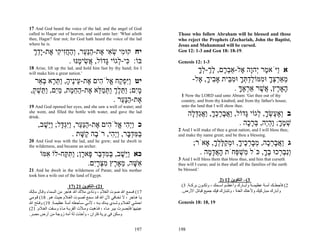 17 And God heard the voice of the lad; and the angel of God
called to Hagar out of heaven, and said unto her: 'What aileth           Those who follow Abraham will be blessed and those
thee, Hagar? fear not; for God hath heard the voice of the lad           who reject the Prophets (Zechariah, John the Baptist,
where he is.                                                             Jesus and Muhammad will be cursed.
  ‫יח קוּ ִי שׂ ִי ֶת-הַ ַר, ְהחִי ִי ֶת-ָדך‬
  ְ ֵ ‫מ ְ א א ַ נּע ו ַ ֲ ז ק א י‬                                         Gen 12: 1-3 and Gen 18: 18-19.

               . ‫בּוֹ: ִי- ְגוֹי ָדוֹל, ֲשׂי ֶנּוּ‬
                   ‫אִ מ‬      ‫כּ ל גּ‬                                       Genesis 12: 1-3
18 Arise, lift up the lad, and hold him fast by thy hand; for I
will make him a great nation.'
                                                                                   ‫א ַיֹּא ֶר ְהָה אל-אַב ָם, לך-לך‬
                                                                                   ָ ְ ְ ֶ ‫ו מ י ו ֶ ְר‬
  ‫יט ִַפ ַח ֱלֹ ִים ֶת- ֵיֶיה, ַתּ ֶא בּ ֵר‬
   ‫ויּ ְ ק א ה א ע נ ָ ו ֵ ר ְ א‬                                                  -‫ֵאַרצך וּ ִמּוֹלדתּך וּמ ֵית אָ ִיך, ֶל‬
                                                                                   ‫מ ְ ְ ָ מ ְַ ְ ָ ִבּ ב ָ א‬
,‫מִם; ַתּלך ַתּמ ֵא ֶת-הח ֶת, מִם, ַ ַשׁק‬
 ְ ְ ‫ָ י ו ֵ ֶ ְ ו ְ ַ לּ א ַ ֵ מ ַ י ותּ‬                                                          . ‫ָאָ ֶץ, ֲשׁר אַראךּ‬
                                                                                                   ְֶָ ֶ‫ה ר א‬
                                                                          1 Now the LORD said unto Abram: 'Get thee out of thy
                               . ‫ֶת-הָ ַר‬
                                  ‫א ַ נּע‬                                  country, and from thy kindred, and from thy father's house,
19 And God opened her eyes, and she saw a well of water; and              unto the land that I will show thee.
she went, and filled the bottle with water, and gave the lad
drink.
                                                                               ‫ב ְא ֶשׂך, ְגוֹי ָדוֹל, ַאברכך, ַאַדּ ָה‬
                                                                                ‫ו ֲ ָ ֶ ְ ָ ו ֲ גְל‬   ‫וֶע ְ ָ ל גּ‬
     ,‫כ ְַ ִי ֱלֹ ִים ֶת-הַ ַר, ְִַ ָל; ֵַשׁב‬
       ֶ ‫ויה א ה א ַ נּע ויּגדּ ויּ‬                                                                     . ‫שׁמך; ֶהֵה, בּר ָה‬
                                                                                                       ‫ְ ֶ ָ וְי ְ ָכ‬
                                                                         2 And I will make of thee a great nation, and I will bless thee,
                  . ‫בּמּד ָר, ְַ ִי, רֹ ֶה ַשּׁת‬
                      ָ‫ב ק‬      ‫ַ ִ ְ בּ ו יה‬                             and make thy name great; and be thou a blessing.
20 And God was with the lad, and he grew; and he dwelt in
the wilderness, and became an archer.
                                                                                 ;‫ג ַאבר ָה, מבר ֶיך, וּמקלּלך, אָאֹר‬
                                                                                         ָ ְ ֶ ַ ְ ָ ‫וֲ ָ ְכ ְ ָ ְכ‬
      ‫כא ֵַשׁב, בּמד ַר ָא ָן; ַתּ ַח-לוֹ ִמּוֹ‬
        ‫א‬     ‫ויּ ֶ ְ ִ ְ בּ פּ ר ו ִ קּ‬                                               . ‫ְִב ְכוּ בך, כֹּל ִשׁ ְחֹת האד ָה‬
                                                                                      ‫ָ ֲ ָמ‬       ‫מְפּ‬      ָ ְ ‫ונ ְ ר‬
                                                                         3 And I will bless them that bless thee, and him that curseth
                        .‫ִשּׁה, מא ֶץ מצרִם‬
                          ‫א ָ ֵ ֶר ִ ְ ָי‬                                thee will I curse; and in thee shall all the families of the earth
21 And he dwelt in the wilderness of Paran; and his mother               be blessed.'
took him a wife out of the land of Egypt.
                                                                                                2) 12 ‫3(– اﻟﺘﻜﻮﻳﻦ‬
                         17) 21 ‫12(–اﻟﺘﻜﻮﻳﻦ‬                               (3 .‫2( ﻓﺄﺟﻌﻠ ﻚ أﻣ ﺔ ﻋﻈﻴﻤ ﺔ وأﺑ ﺎرك وأﻋﻈ ﻢ اﺳ ﻤﻚ ، وﺗﻜ ﻮن ﺑﺮآ ﺔ‬
‫71( ﻓﺴﻤﻊ اﷲ ﺻﻮت اﻟﻐﻼم ، وﻧﺎدى ﻣﻼك اﷲ هﺎﺟﺮ ﻣﻦ اﻟﺴﻤﺎء وﻗ ﺎل ﻣﺎﻟ ﻚ‬
  ِ                                                                       .‫وأﺑﺎرك ﻣﺒﺎرآﻴﻚ وﻷﻋﻨﻚ اﻟﻌﻨﺔ ، وﺗﺘﺒﺎرك ﻓﻴﻚ ﺟﻤﻴﻊ ﻗﺒﺎﺋﻞ اﻷرض‬
‫ﻳ ﺎ ه ﺎﺟﺮ ، ﻻ ﺗﺨ ﺎﻓﻲ ﻷن اﷲ ﻗ ﺪ ﺳ ﻤﻊ ﻟﺼ ﻮت اﻟﻐ ﻼم ﺣﻴ ﺚ ه ﻮ. 81( ﻗ ﻮﻣﻲ‬
‫اﺣﻤﻠ ﻲ اﻟﻐ ﻼم وﺷ ﺪي ﻳ ﺪك ﺑ ﻪ ، ﻷﻧ ﻲ ﺳ ﺄﺟﻌﻠﻪ أﻣ ﺔ ﻋﻈﻴﻤ ﺔ. 91( وﻓ ﺘﺢ اﷲ‬
                       ً                                                 Genesis 18: 18, 19
(21 .‫ﻋﻴﻨﻴﻬﺎ ﻓﺄﺑﺼ ﺮت ﺑﻴ ﺮ ﻣ ﺎء ، ﻓ ﺬهﺒﺖ وﻣ ﻸت اﻟﻘﺮﺑ ﺔ ﻣ ﺎء وﺳ ﻘﺖ اﻟﻐ ﻼم‬
                    ً
.‫وﺳﻜﻦ ﻓﻲ ﺑﺮﻳﺔ ﻓﺎران ، وأﺧﺬت ﻟﻪ أﻣﻪ زوﺟﺔ ﻣﻦ أرض ﻣﺼﺮ‬
                           ُ


                                                                 197     198
 