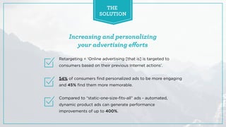 Increasing and personalizing
your advertising eﬀorts
Retargeting = ‘Online advertising [that is] is targeted to
consumers ...