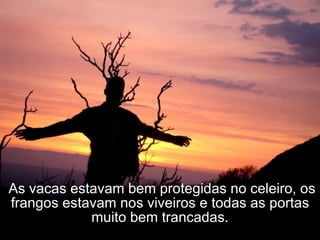  As vacas estavam bem protegidas no celeiro, os frangos estavam nos viveiros e todas as portas muito bem trancadas. 