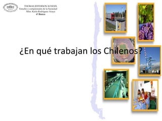 ¿En qué trabajan los Chilenos? THOMAS JEFFERSON SCHOOL Estudio y comprensión de la Sociedad  Miss. Karla Rodríguez Araya 6º Básico 