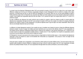 2             Synthèse de l’étude


    Le montant moyen des dépenses d’hébergement atteint 154,5 euros pendant le congrès et 130,4 euros lors d’un séjour pré ou post congrès. Cette
    différence s’explique par le fait que de nombreux congressistes changent de type d’hébergement entre le moment du congrès et leur séjour
    personnel. Le principal report est bien sur celui de l’hôtel vers l’hébergement non marchand. Mais ceux qui n’ont pas cette possibilité et restent à
    l’hôtel pendant leur séjour loisirs ne fréquentent pas uniquement des hôtels de moindre catégorie que ceux dans lesquels ils séjournaient pendant le
    congrès. La part relative des congressistes séjournant dans des hôtels 4* et 4*L pendant leur séjour hors congrès passe même à 21 % contre 13 %
    pendant le congrès.
    Au total, la différence des dépenses (tout poste confondu) entre la période du congrès et celle hors congrès est petite: le montant global des
    dépenses des congressistes interrogés est de 320,7 euros pendant le congrès et 344 euros hors congrès. Les visites et le shopping compensant
    largement hors congrès la baisse du poste hébergement. Les profils de dépenses selon le type de séjour sont assez ressemblants. Mais dans les
    deux cas, les étrangers dépensent plus que les français.


    La différence du budget hébergement pendant et hors congrès est aussi à considérer sous l’angle de la prise en charge des différentes dépenses
    pendant le congrès. La prise en charge n’est d’ailleurs pas aussi importante que ce qui aurait pu être attendue. Seuls 27 % des congressistes ont
    ainsi déclaré que leurs dépenses d’hébergement étaient prises en charge par leur employeur ou des sponsors (laboratoires, etc.). Compte tenu que
    la durée moyenne du séjour des congressistes enquêtés pendant un congrès est de 3,1 nuits, l’hypothèse d’une majorité de congressistes venant à
    la journée qui pourrait expliquer cette moindre prise en charge est à exclure.
    Et l’hébergement n’est pas le seul poste dont les niveaux de prise en charge battent en brèche les idées reçues : un tiers seulement des dépenses de
    restauration comme de transports sur place ont été déclarées être remboursées aux congressistes. C’est pourquoi la notion de budget est très
    importante pour cette cible.


    Il faut sans doute ici rappeler que le congressiste n’a pas forcément le même profil que le touriste d’affaires moyen. C’est sans doute la raison pour
    laquelle la grille d’analyse du tourisme d’affaires ne s’applique pas de façon uniforme à celle des congrès. Ainsi, 40 % des congressistes interrogés
    exercent une profession libérale. Ensuite, 39 % des congressistes interrogés étaient des cadres (d’entreprise ou de la fonction publique).




                                                                                                                                                             9
 