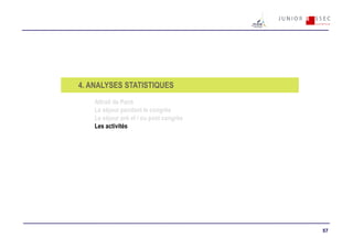 4. ANALYSES STATISTIQUES
    Attrait de Paris
    Le séjour pendant le congrès
    Le séjour pré et / ou post congrès
    Les activités




                                         57
 