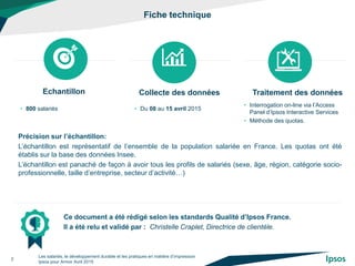 Fiche technique
2
• 800 salariés • Du 08 au 15 avril 2015
• Interrogation on-line via l’Access
Panel d’Ipsos Interactive S...