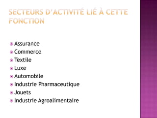  Assurance
 Commerce
 Textile

 Luxe
 Automobile
 Industrie

Pharmaceutique

 Jouets
 Industrie

Agroalimentaire

 