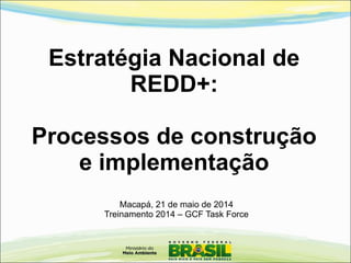 Estratégia Nacional de
REDD+:
Processos de construção
e implementação
Macapá, 21 de maio de 2014
Treinamento 2014 – GCF Task Force
 