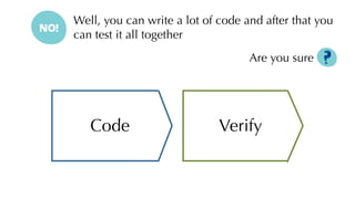 Well, you can write a lot of code and after that you
can test it all together
Are you sure
VerifyCode
 