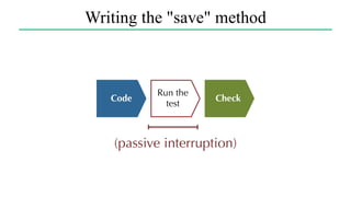 Writing the "save" method
Run the
test
Code Check
(passive interruption)
 