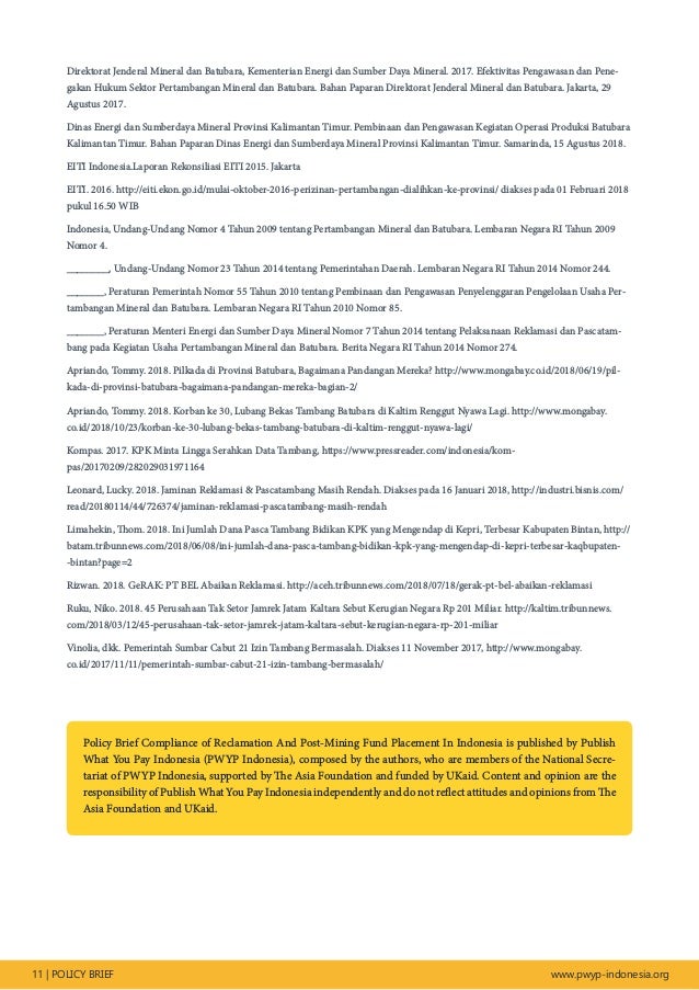 Compliance Of Reclamation And Post Mining Fund Placement In Indonesia