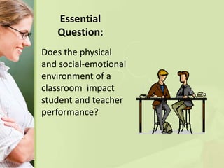 Essential
Question:
Does the physical
and social-emotional
environment of a
classroom impact
student and teacher
performance?
 